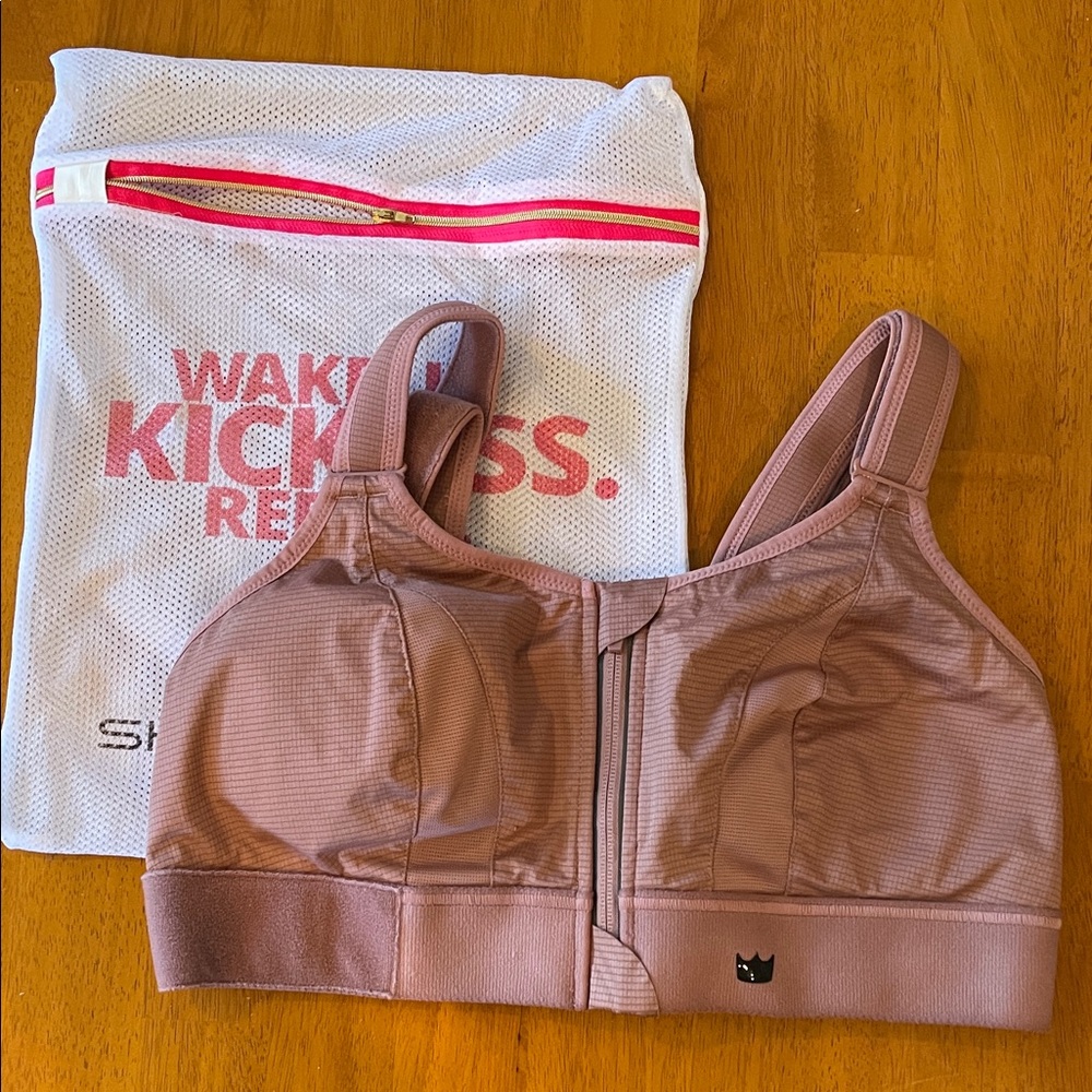 SHEFIT mauve/blush Sports Bra with Front Zipper. Size 1 Luxe.